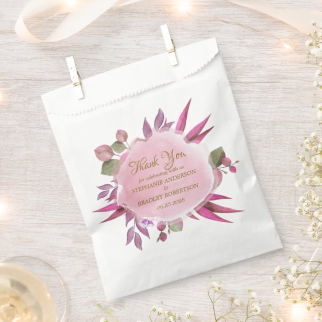 Bolsa De Papel Floral Púrpura Rosa Elegante Gracias Boda (Cortado)