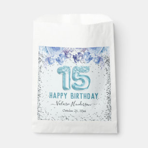 Bolsa De Papel Floral Purpurina Luz Azul Feliz 15 cumpleaños