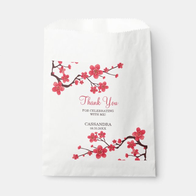 Bolsa De Papel Floral Red Cherry Blossom Sakura Gracias (Anverso)