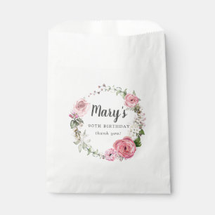 Bolsa De Papel Floral rosa rosa rustica 90 cumpleaños