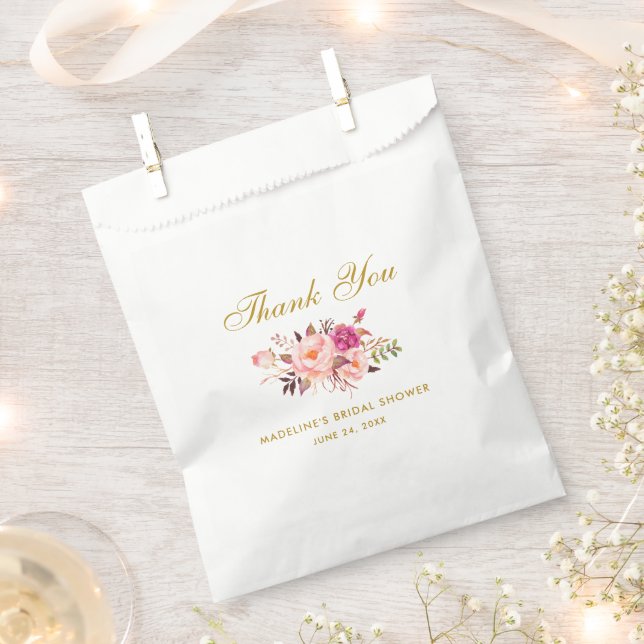 Bolsa De Papel Floral rosa Rubor Gold Shower (Cortado)