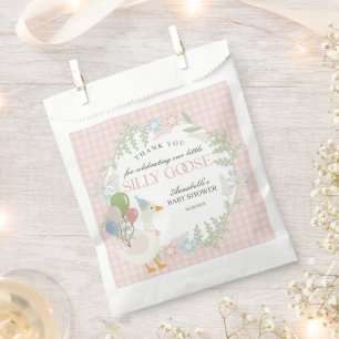 Bolsa De Papel Floral rosa y dulce Goose Gingham Baby Shower Favo