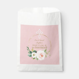 Bolsa De Papel Floral Rubor rosa de lujo primer cumpleaños y baut