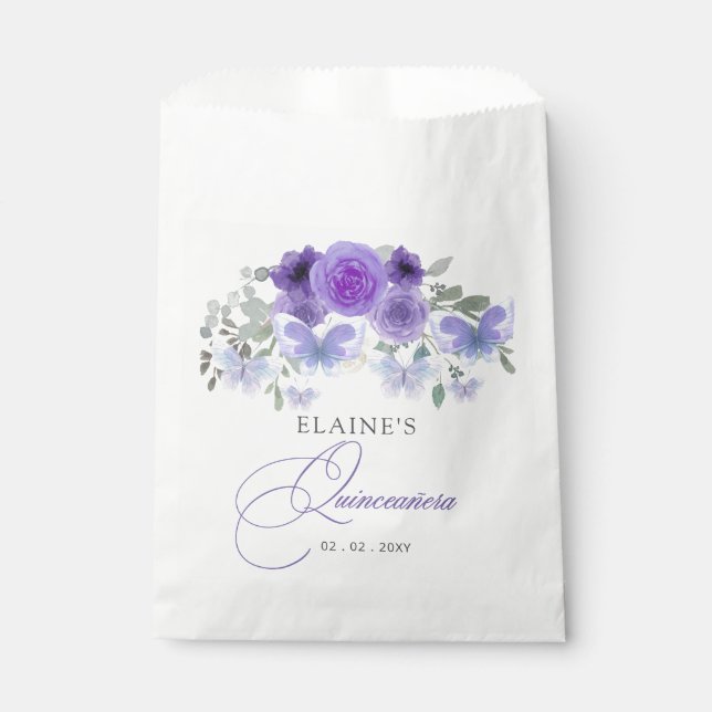Bolsa De Papel Floral Rusa Purple Lilac Butterflies Quinceanera (Anverso)