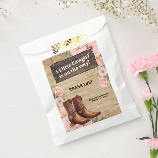 Bolsa De Papel Floral Rustic Cowgirl Boots Baby Shower (Sellado)