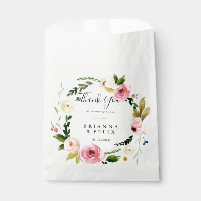 Bolsa De Papel Floral tropical de otoño gracias Boda (Anverso)