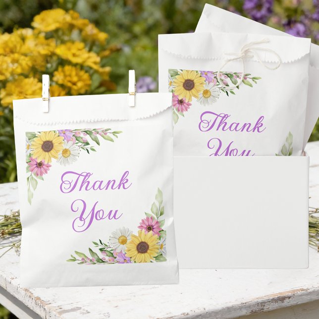 Bolsa De Papel Floral Wedding Wildflower Sunflower Daisy Thanks (Subido por el creador)