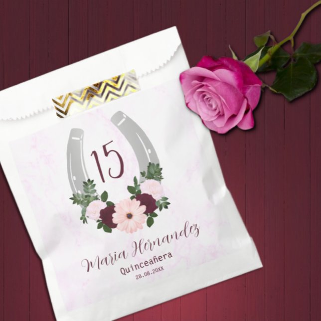 Bolsa De Papel Floral Western Horseshoe Quinceanera (Subido por el creador)