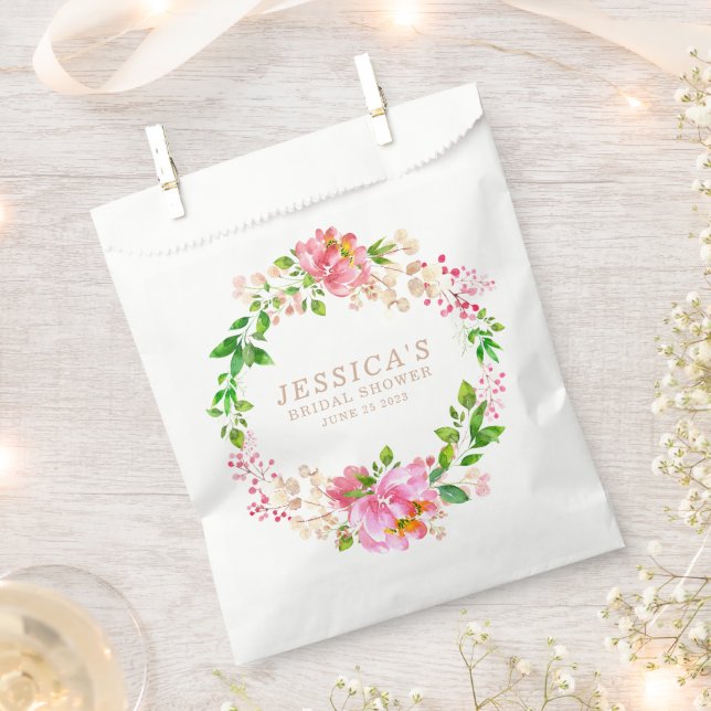 Bolsa De Papel Flores Acuarela Rosa Boda Personalizadas  (Cortado)