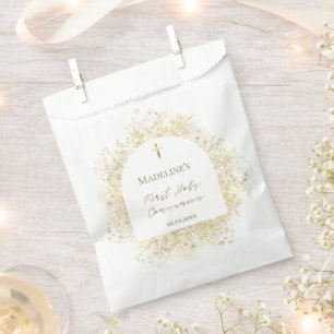 Bolsa De Papel flores amarillas blancas acuarela Primera Comunión