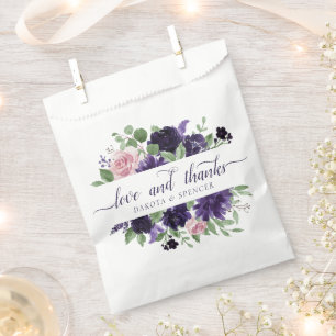 Bolsa De Papel Flores Amor morado y rosado y gracias