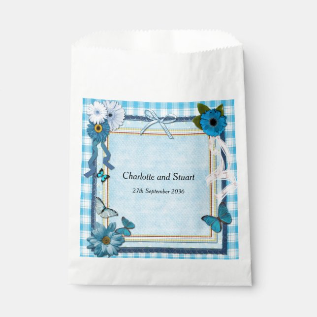 Bolsa De Papel Flores Azules y Mariposas (Anverso)