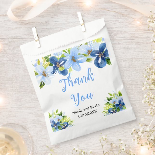 Bolsa De Papel Flores azules y navy con follaje  (Cortado)