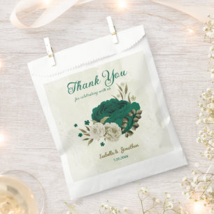 Bolsa De Papel flores beige verde esmeralda boda