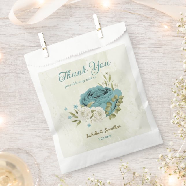 Bolsa De Papel flores blancas azules vegetación boda (Cortado)