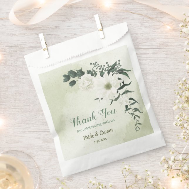 Bolsa De Papel Flores blancas hermosas hojas verdes boda (Cortado)