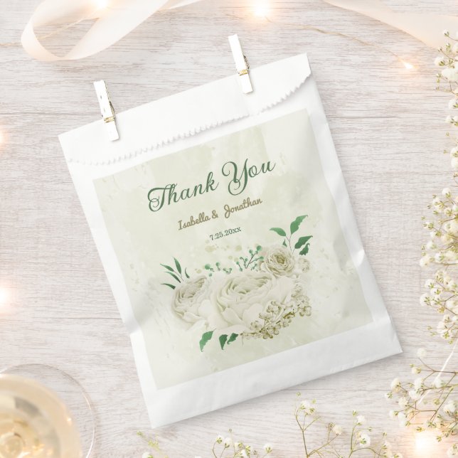 Bolsa De Papel flores blancas marfil boda (Cortado)