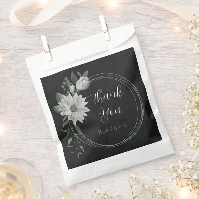 Bolsa De Papel flores blancas románticas y hojas verdes boda (Cortado)