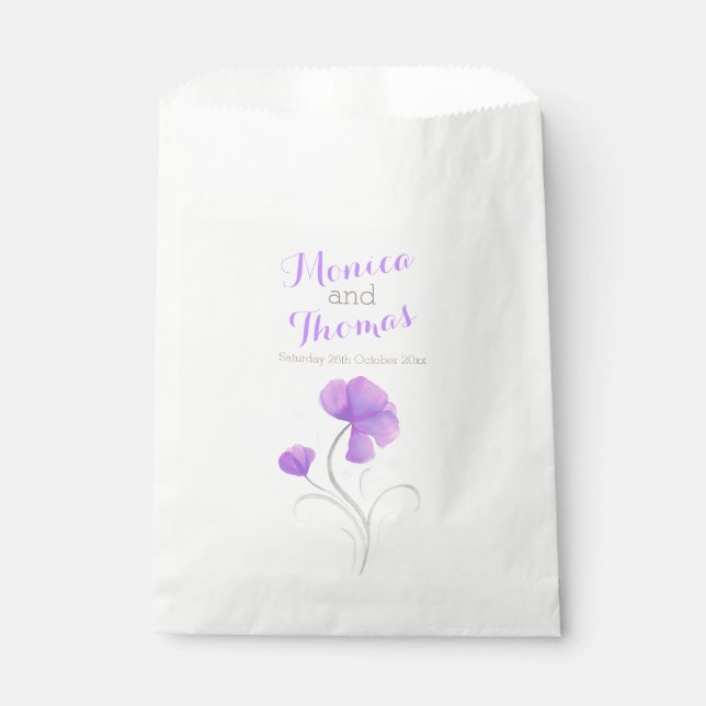 Bolsa De Papel flores de acuarela morado grises bolsos de favores (Anverso)