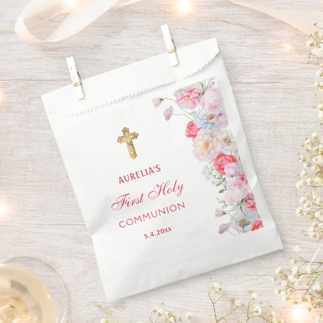 Bolsa De Papel Flores de acuarela Primera Comunión (Cortado)