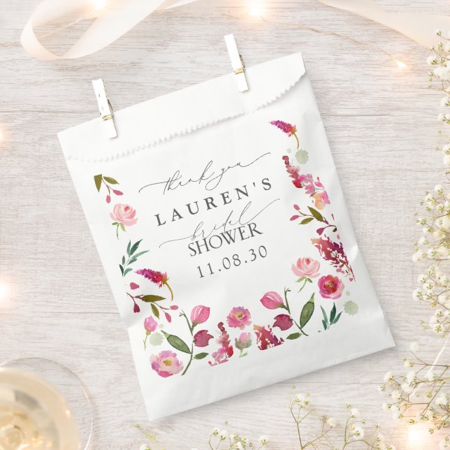 Bolsa De Papel Flores de acuarela rosa Ducha de novia Gracias (Cortado)