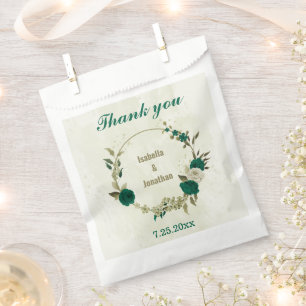 Bolsa De Papel flores de boda beige verde esmeralda