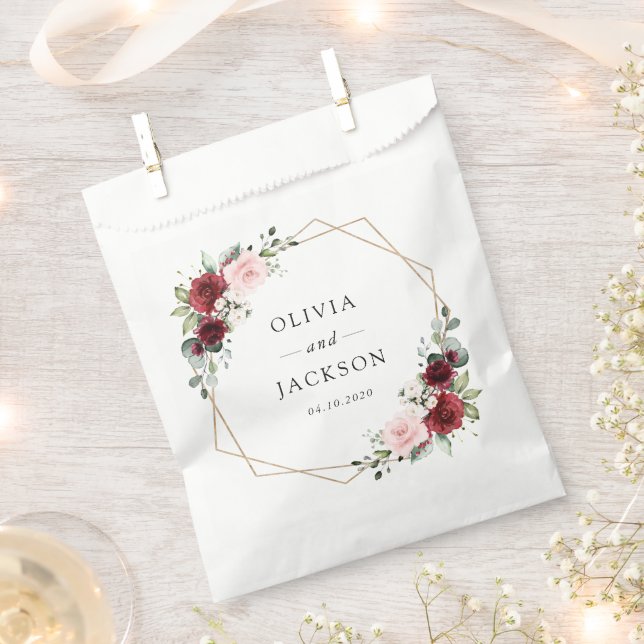 Bolsa De Papel Flores de Borgoña, flores rosas, vegetación, Boda (Cortado)