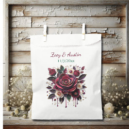 Bolsa De Papel Flores de Borgoña, oliage y perlas personalizadas