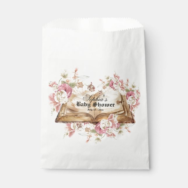 Bolsa De Papel Flores de Cuento de Hadas Baby Shower Rosa (Anverso)