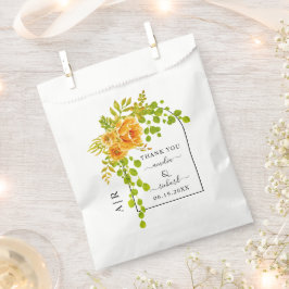 Bolsa De Papel Flores naranjas, arco y boda de caída en monograma