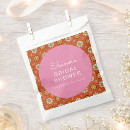 Bolsa De Papel Flores Retro Años 60 Naranja Rosa Claro Despedida