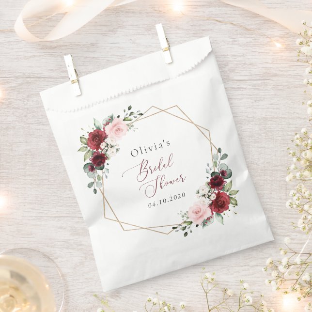 Bolsa De Papel Flores rojas Borgoña, flores rosadas, Despedida de (Cortado)