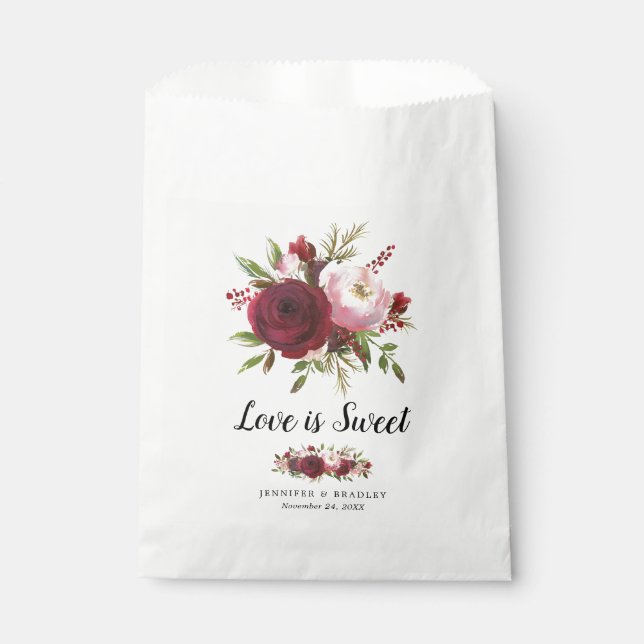 Bolsa De Papel Flores Rojizas Rústicas de Boda de Caramelo (Anverso)