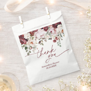 Bolsa De Papel Flores Rosadas de Burdeos Regalo de Ducha de Agrad