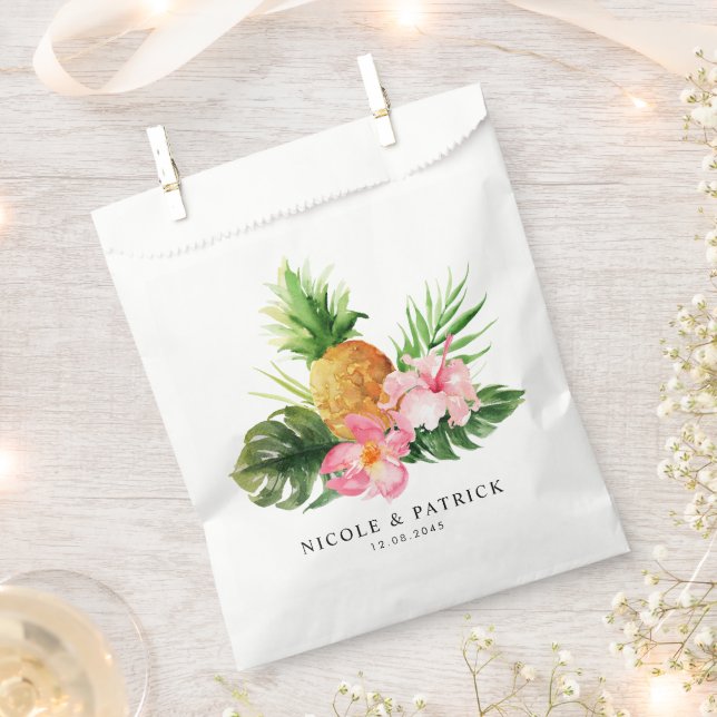 Bolsa De Papel Flores rosadas tropicales con exuberante vegetació (Cortado)