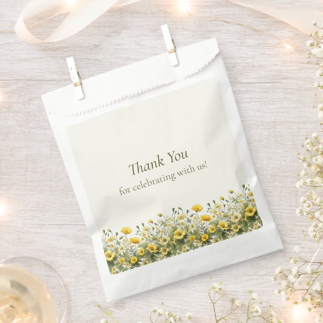 Bolsa De Papel Flores salvajes amarillas, oliva Gracias Boda (Cortado)