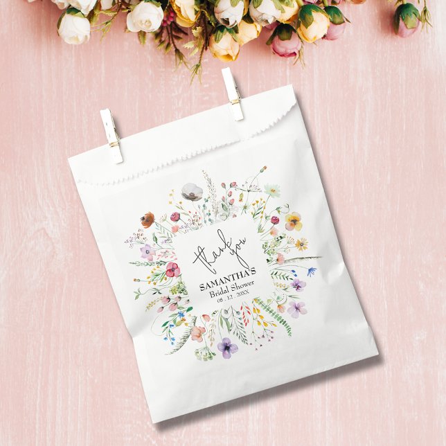 Bolsa De Papel Flores salvajes Ducha de novias (Wildflowers bridal shower paper favor bag)