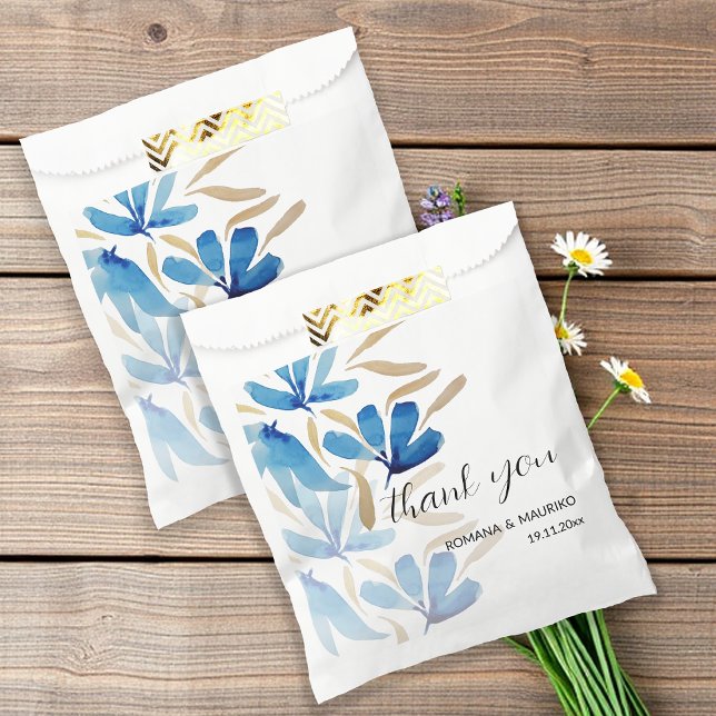 Bolsa De Papel Flores Silvestres Azules Claras Y Oro Arte Acuátic (Subido por el creador)