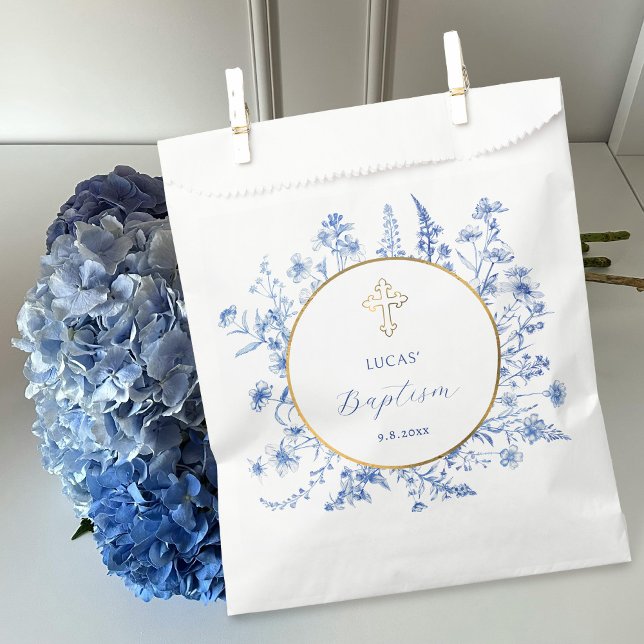Bolsa De Papel Flores silvestres azules francesas bautizo de oro (Subido por el creador)
