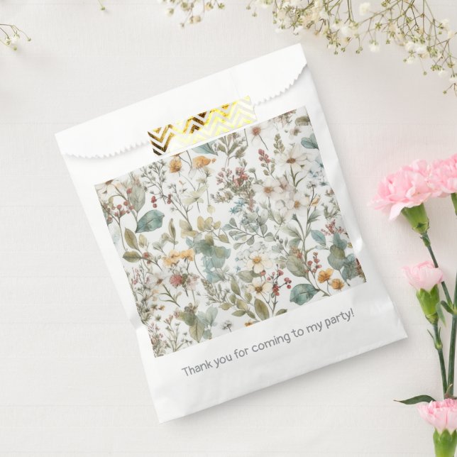 Bolsa De Papel Flores silvestres Floral Verde Marrón (Sellado)