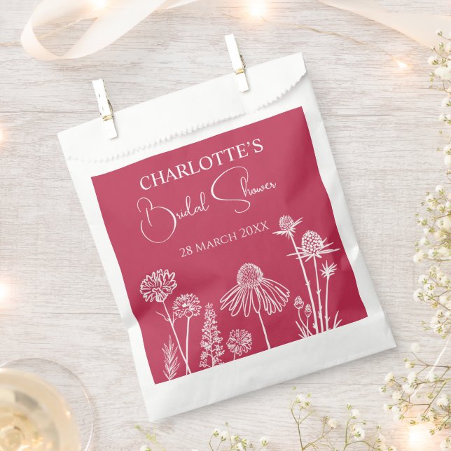 Bolsa De Papel Flores silvestres magenta esquematizada floral (Cortado)