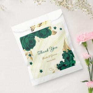 Bolsa De Papel flores verdes esmeraldas hojas de oro
