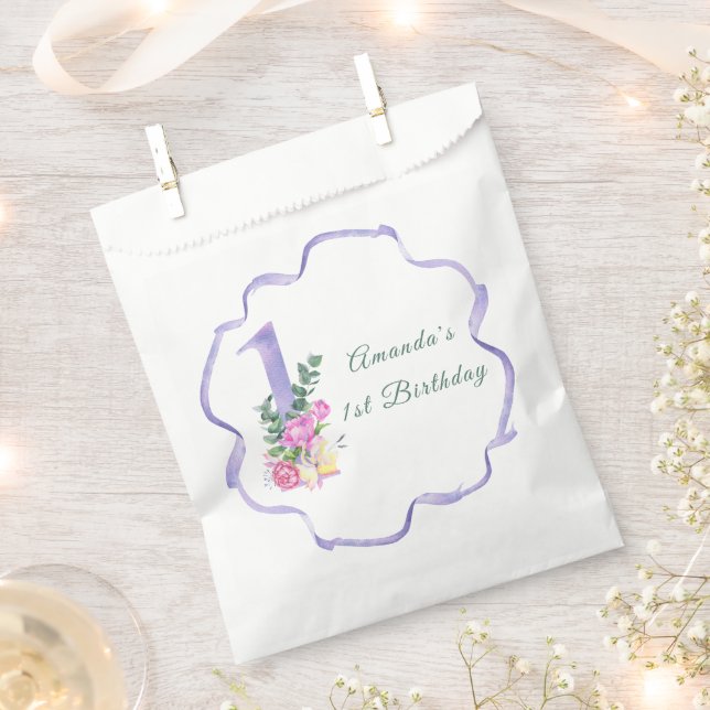 Bolsa De Papel Flores y cinta Fiesta de primer cumpleaños (Cortado)