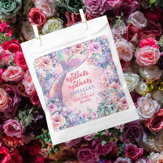 Bolsa De Papel Flower Glitter Mermaid Tail 2nd Birthday (Subido por el creador)