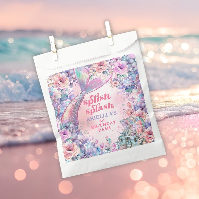 Bolsa De Papel Flower Glitter Mermaid Tail 6th Birthday (Subido por el creador)