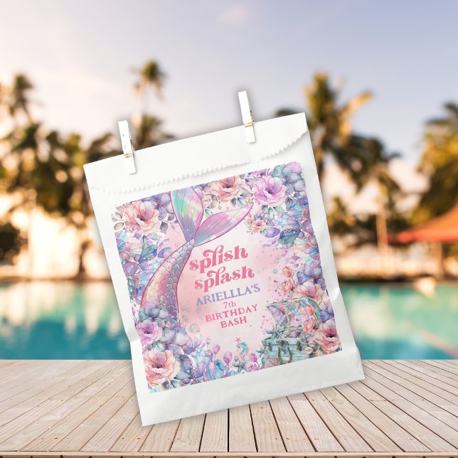 Bolsa De Papel Flower Glitter Mermaid Tail 7th Birthday (Subido por el creador)