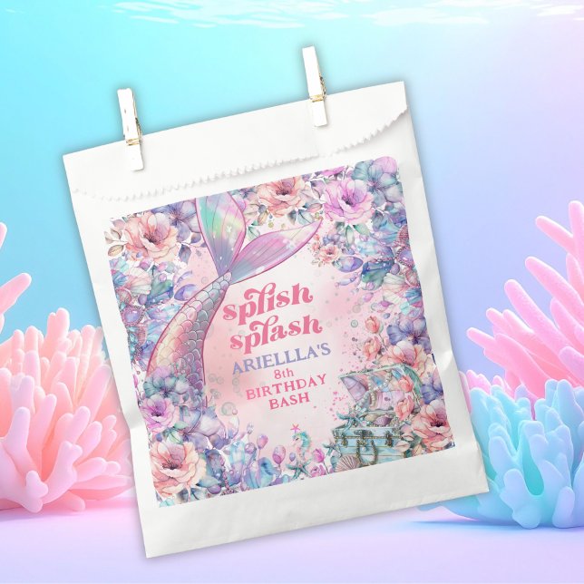 Bolsa De Papel Flower Glitter Mermaid Tail 8th Birthday (Subido por el creador)
