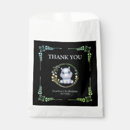 Bolsa De Papel Flower Wreath Cute Hippo Cumpleaños Gracias Negro