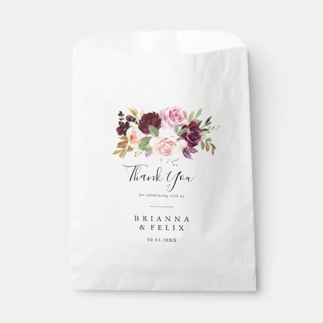 Bolsa De Papel Foliage Botánico Rústico Floral Gracias Boda (Anverso)