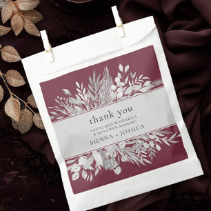 Bolsa De Papel Foliage Duet Burgundy Gray Botánico Gracias